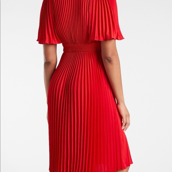 Express Red Pleated Midi Sundress V-Neck - Picture 4 of 11